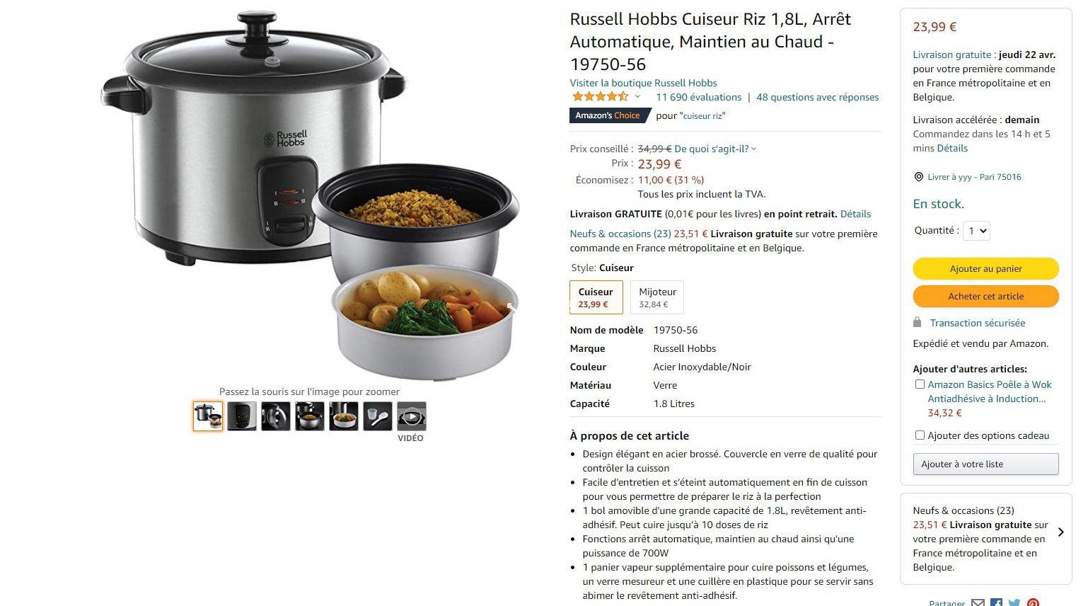 russell hobbs电饭煲,russellcrowe russell hobbs/领豪电饭煲法亚史低价仅需23.99欧!