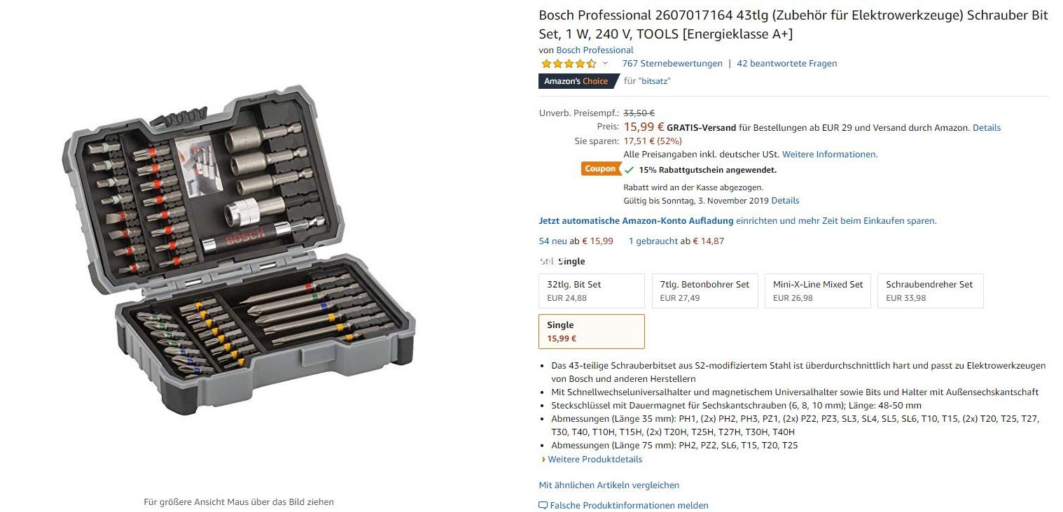 240 V TOOLS NEU 1 W Bosch Professional 2607017164 43tlg Schrauber Bit Set